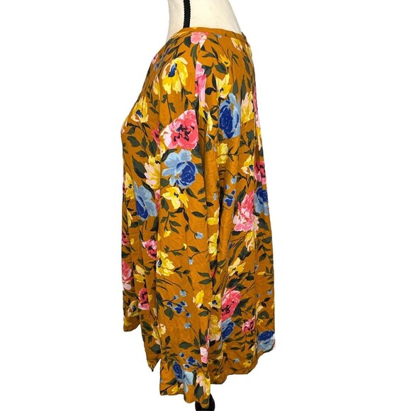 Old Navy FLORAL Print Long Sleeve Popover Rayon Blouse Gold Blue Sz XXL NEW - Picture 3 of 11